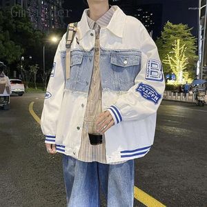 Kurtki męskie modne patchwork retro dżinsowe kurtki mężczyźni w wszechstronnym koreańskim stylu modny luźne hongkong przystojny miejska