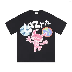Men's T Shirts Cartoon Pink Earth Letter Foam Short Sleeve T-shirt For Men And Women Summer Black Cotton Tees O Neck Oversized Casual