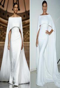 ケープロングサテンの女性の女性のシンプルな白人のイブニングドレス