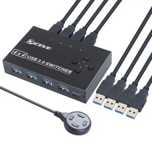 Controla KCEve USB 3.0 Switch, Switch USB Seletor 4 Compartilhamento de computador 4 Dispositivos USB Caixa KVM Switcher para impressora, mouse, teclado