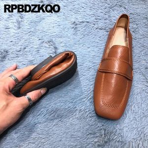 Casual Shoes tofflor Slides glid på fårskinn kvinnor loafers muls rullar upp mjuk enda vikbar fyrkantig tå äkta läderlägenheter hälften