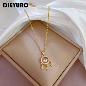 Подвесные ожерелья Dieyuro 316L из нержавеющей стали Dream Catcher Feather Zircon Ожерелье для женщин модные девочки Цепные дни рождения