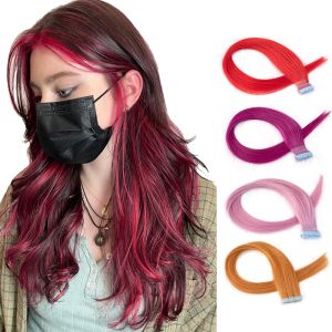 Schuss bunte Highlights Mini -Klebeband in menschlichem Haarverlängerungen für Sommerklebeband auf Haarstücken Purpur rotes Kürbis 3x0,8 cm Haut Schuss 10pcs