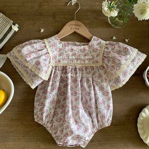Rompers 2024 Summer New Baby Clothes 0-24Months Girls Lace Embroidery Romper Big Sister A-Line Dress High Quality Children Outfit H240425
