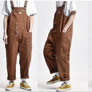 Macacão suspensa calça calças de streetwear masculino macacão calça calça calças safari calças calças de carga solta calça casual calças homens