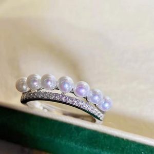 Cluster Rings MeiBaPJ 3-4mm Natural Round Pearls Fashion Ring Real 925 Silver Empty Holder Fine Wedding Jewelry For Women