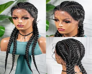 Synthetic 28 Inches Lace Front Hair Wig Black Long For African Woman Afro Frontal Cornrow Boxing Braided Wigs4226371