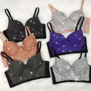 Kvinnors tankar mode underbara strass pärlor bustier pärlor diamant grödor toppar sexig sling väst topp natt klubb party bling behå