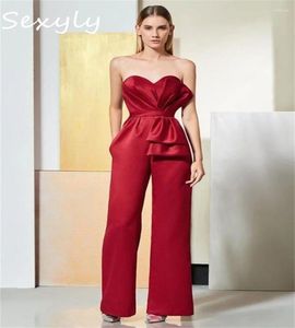 Party Dresses Chic Red Jumpsuit Evening Dress 2024 Elegant Sweetheart Pant Suit Outfit Prom With Bow Simple Boho Birthday