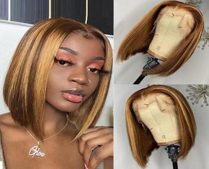 Ishow تسليط الضوء على مستقيم Bob 427 T الإغلاق شعر مستعار Human Hair Hair 814inch البرازيلي 13x1 Omber البني البني الطبيعي البرازي