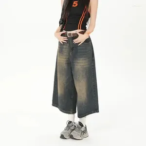 Kvinnors jeans baggy för kvinnor kalvlängd byxor vintage lös y2k streetwear överdimensionera shorts denim mode byxor sommar