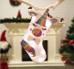 Large Unicorn Christmas Stocking For Children Christmas Gift Bag Candy Bags Xmas Tree Ornament Hanging Pendant Socks Christmas Dec7164638