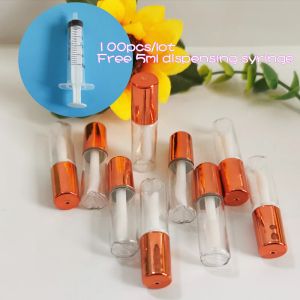 Butelki 100pcs/działka 1.2 ml puste linie błyszczące przenośna plastikowa elegancka płynna szminka pojemnik okrągły mini lipgloss butelka