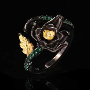 Band Rings Exquisite Daisy Flower for Women Retro Black Gold Baroque Pearl Branches Vintage Ring Itely Jewelry Gift H240425