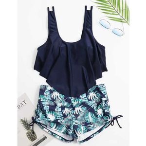 Swim Wear Summer Ruffles Swimsuits Tankini Set Female Swimwear Sports Beach Wear Two-Piece Bathing Suits Pool Women Swimming Tim 2024 240423