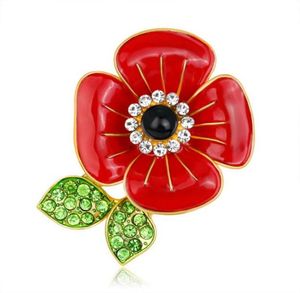 Новые броши PIN PERTIVITE PARTIONS PARTIONS LUXURY UK Remebrance Day Gift Gold Tone Red Diamante Crystal Pretty Flower B8629185