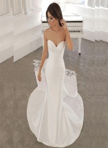 Einfache weiße satin mermaid breitkleider Schatz Big Bow Dekoration Brautkleid Sweep Zugspitzen Applikationen Hochzeitskleid8999544