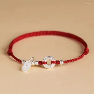 Charm Bracelets Hand Braided Silver-Color Circular Ring Charms Women Men Size Adjust Lucky Red Rope Bracelet Bangles For Friend Lovers