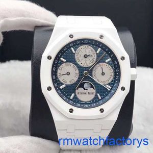 AP Athleisure Wristwatch Royal Oak Series 26579CB White Ceramic Blue Dial Back Through Perpetual Calendar Men's Fashion Leisure Business Sports Mechanical Watch