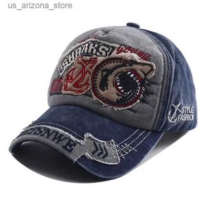 Bollmössor 2024 Nya män nödställda män baseball hatt kvinnor snabba hatt benhaj design tvätt denim fiske pappa hatt gorras hombre q240425