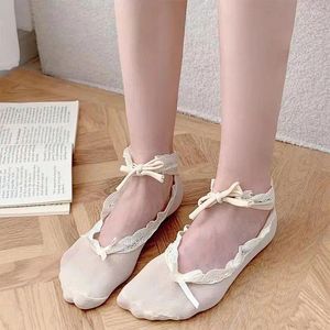 Women Socks Kawaii Lolita Straps Lace Ballet Boat Cotton Sweet Bow Tie JK Sock Y2K Sexy Low Cut Invisible Japanese Stockings