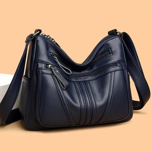 Drawstring Luxury Solid Women Leather Shoulder Axel Messenger Bag Designer Multi-Pocket Ladies Tygväskor 2024 Kvinnor Handväskor Crossbody Sac