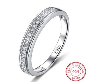 Luxury Real 100 925 Anéis de prata esterlina para mulheres meio círculo de zircão de zircão CZ anel de noivado de diamante FELE JOENS PRESENTE XR0127619594