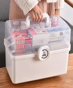 Ny bärbar tom First Aid Box Clear 2 -Tray Plastic Medication Lagring Box For Home with Divider Inserts and Hantera White Y11134216564