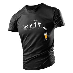 Camisetas masculinas Four Seasons Fashion Casual Sports 2D Cerveja impressão masculina Pescoço mais tamanhos de manga curta LOLH