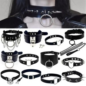 Collane 1pcs Black PU in pelle girocollo punk rock rock chokers in stile gotico per donna uomo collana dichiarazione di gioielli per il corpo