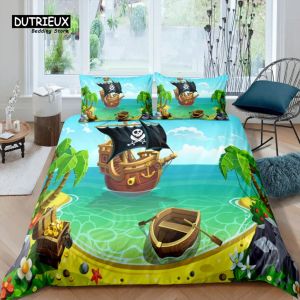 Sets Home Living Luxury 3d Piratenabdruck Bettwäscheset Piratenschiff Bettdecke Kissenbezug Königin und König EU/US/AU Größe Polyester Bettwäsche