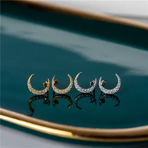 Stud Earrings 925 Sterling Silver 18K Gold Plating Sun Moon Asymmetrical Women Exquisite Sweet Student Jewelry Girlfriend Gift