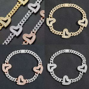 2024 Years Iced Out Diamond Jewelry Cubic Zirconia Bling Pretty Women Baguette Pink Heart Charm Prong Cuban Link Chain Necklace