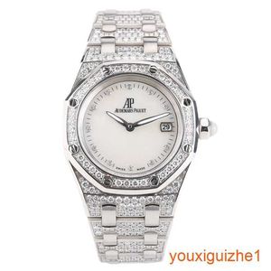 AP Timelless Watch Watch Royal Oak Series 18K All White Gold Original Diamond Fritillaria Quartz Wame Watch 67602bc 33 мм