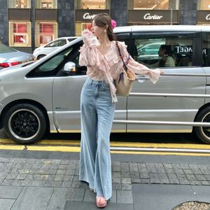 2024 Summer High Waist Loose Wide Leg Micro Ragged Jeans for Women