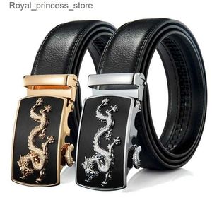 Bälten Mens Automatic Buckle New Fashion Brand Designer Business Dragon Leather Belt Mens Luxury Black Belt Q240425