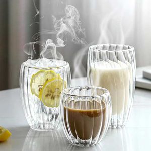 Bicchieri a strisce a strisce doppia a parete con tazza di vetro borosilicato ad alto borosilicato di succo di latte da tè resistente al tè caffè whisky espresso H240425