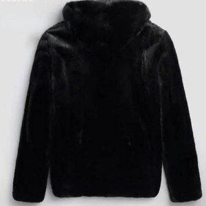 Nowa imitacja zimowa płaszcza futra wodoodporna Wodoodporna Mężczyzna Mężczyzn Men długości grube z kapturem Faux Fur Kurtka samca czarna płaszcz G2208044956788