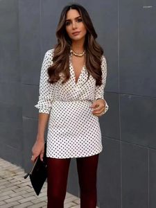 Abiti da lavoro Donne Women Elegant Polka Dot Skirt Set di camicia a maniche lunghe a maniche lunghe Mini A-Line Abito Office Outfit