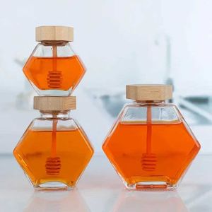 収納ボトルジャー100ml/380ml竹と木製の蓋葉のガラスジャースターラー蜂蜜容器100ml鉄キャップストレージボトルH240425