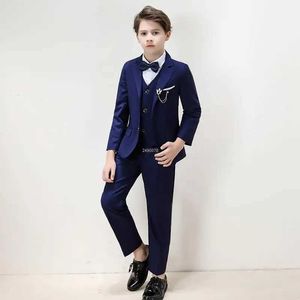 Anzüge Kinder formeller Hochzeitsanzug Kinder Jacke Weste Hosen 3pcs Party Foto Set Teenager Boy Tuxedo Party Kleid Tanz Show Kostüm