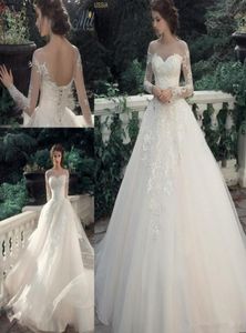 Milva Bridal Vintage Lace Beach Princess Wedding Dresses 2019 Sheer Neck Long Sleeve Plus Size Country Corset Top Wedding Bridal D7911401