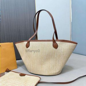 24SS Womens Luxury Designer Woven Bucket Bag Summer Sun strå strand Tote Axel Shopping med Zipp SW