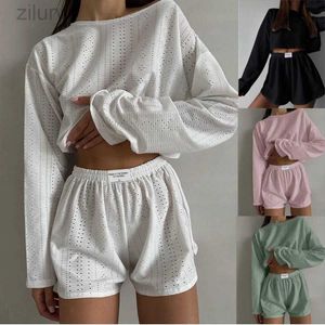 Seksowne piżamę damskie piżamę Set Set Spring Long Rleeve Tops z szortami 2 -częściowa 2 -częściowa zestaw luźne okrągłe szyję