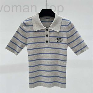 Kadın T-Shirt Tasarımcısı Yüksek Sürüm 24 İlkbahar/Yaz Yeni P Family Polo Yaka King Gray Stripe İnce Fit Örme Kısa Kollu Kadınlar C859