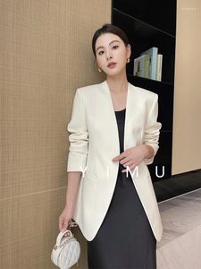 Ethnic Clothing Acetic Acid Fabric White Suit Women's Jacket With A High-end Feel 2024 Spring And Autumn Casual V-neck Loose Temperament Top