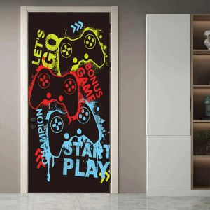 Players Gamepad Gamer SelfAdhesive Removable Door Stickers Color Game Controller Wallpaper Decal Home Teens Bedroom Decor Mural Poster