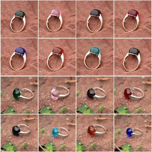 Band Rings Womens Rare Earth Glass Ring Multi Color Large Stone Classic Fashion Jewelry Ornament Handpiece H240425