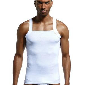 Mens Square Cut Tank Tops Gunit Pamuklu Şeritli Sıradan Faniller Kas Gömlekleri Kolsuz Konfor Streç Egzersiz Yeleği 240412