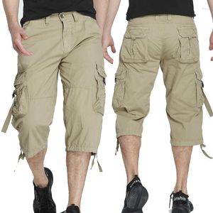 Men's Shorts Style Cotton Below Knee Length 3/4 Long Tactical Pants Multi Pocket Summer Twill Work Cargo Man